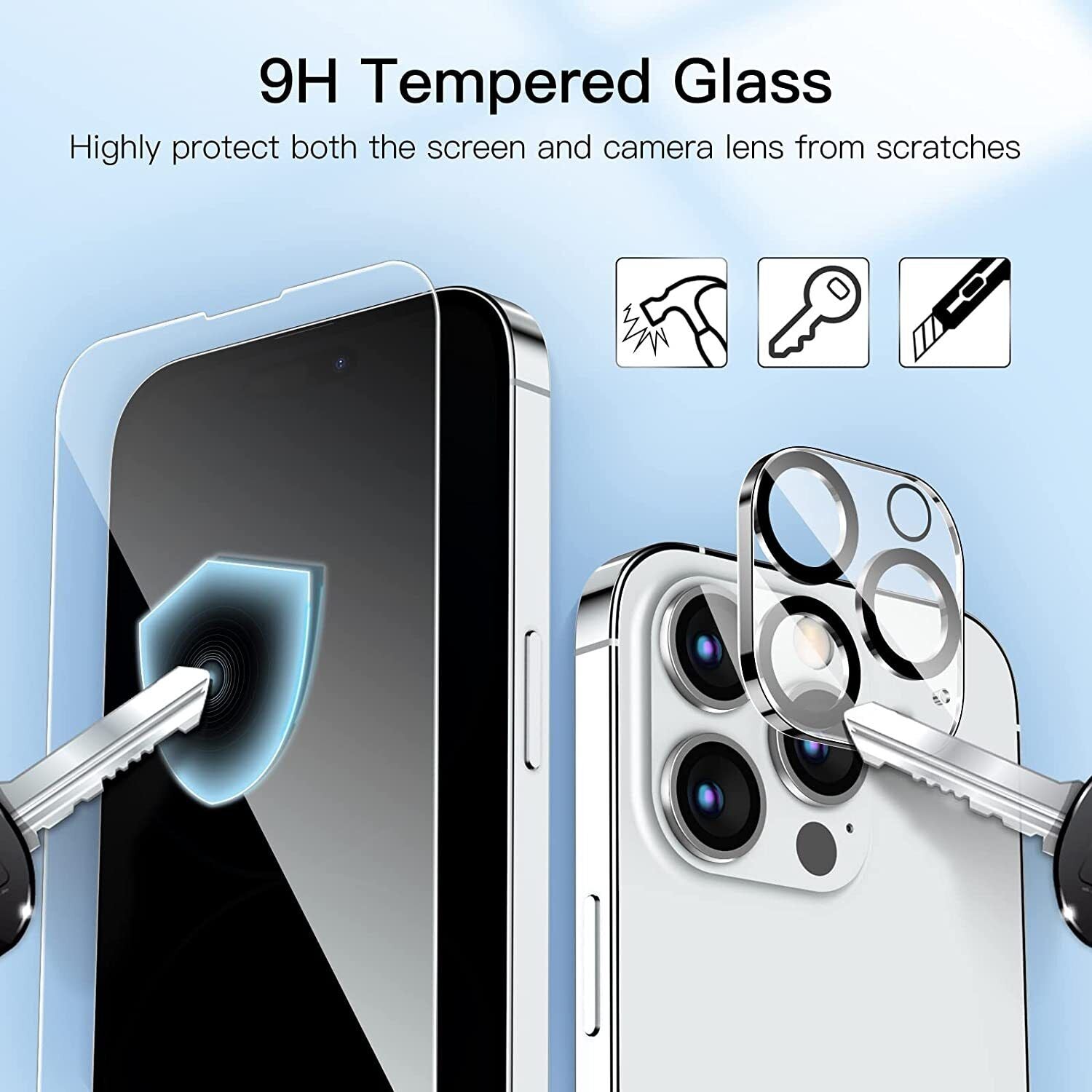 For Iphone 16 15 14 13 12 11 Pro Max Tempered Glass Screen + Camera Protector
