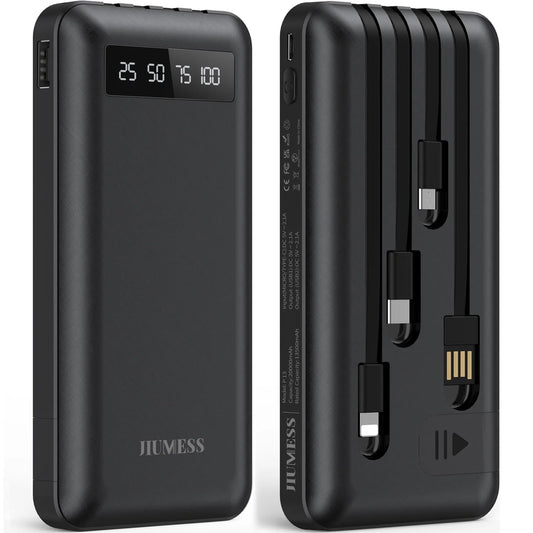 20000Mah Power Bank Portable Charger with Cables, USB Battery Pack Compatible for Iphone & Android Cell Phone