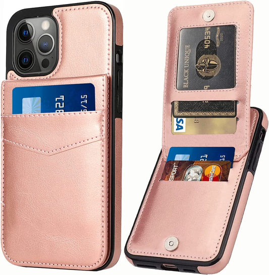 Wallet Case for Apple Iphone 14 Pro Leather Wallet Card Holder Case, Built in Kickstand with 6 Card Slots Holder for Apple Iphone 14 Pro, Pink