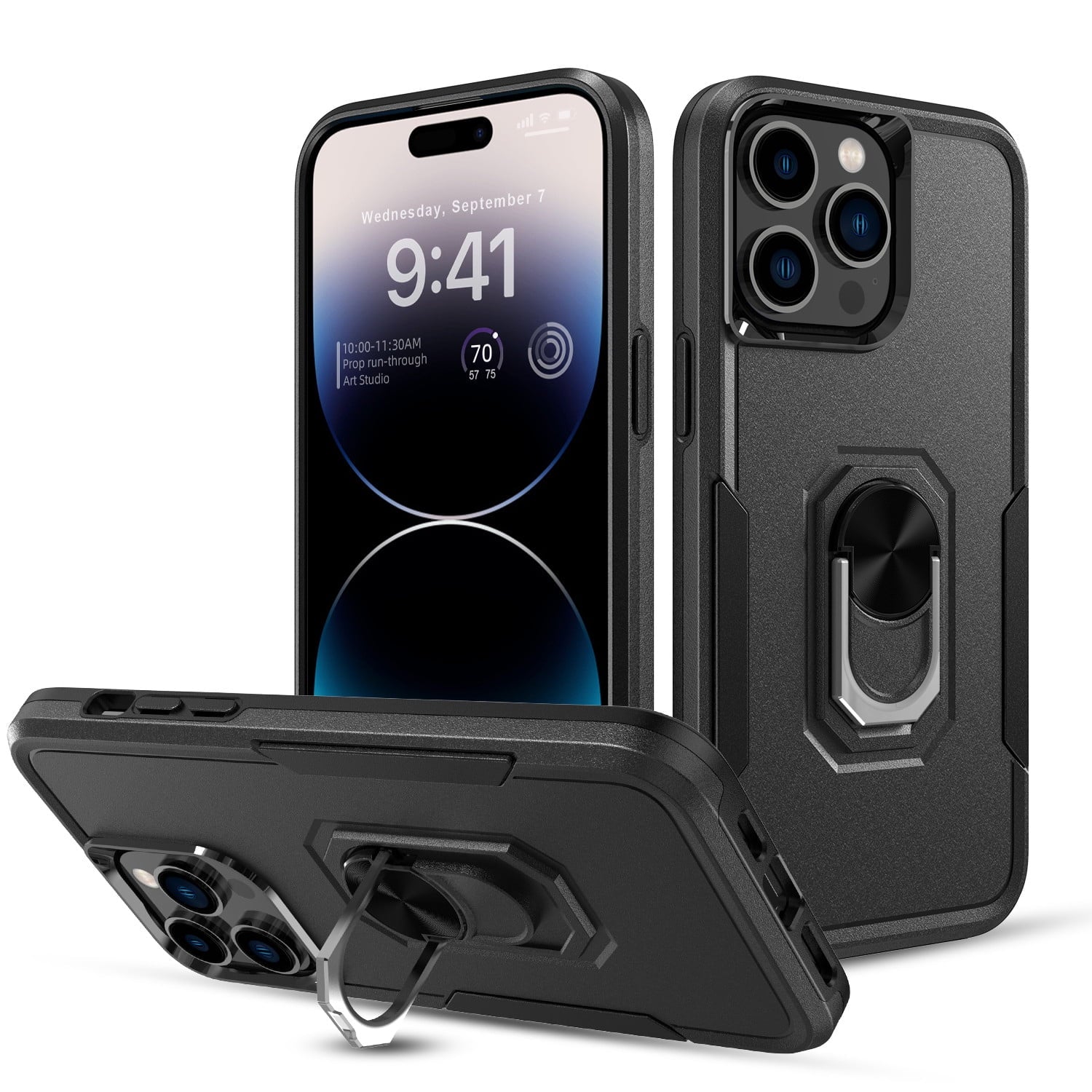 Phone Case with Ring Stand for Iphone 14 Pro Max/14 Pro/14 Plus/14 Shockproof Armor Cover, Black