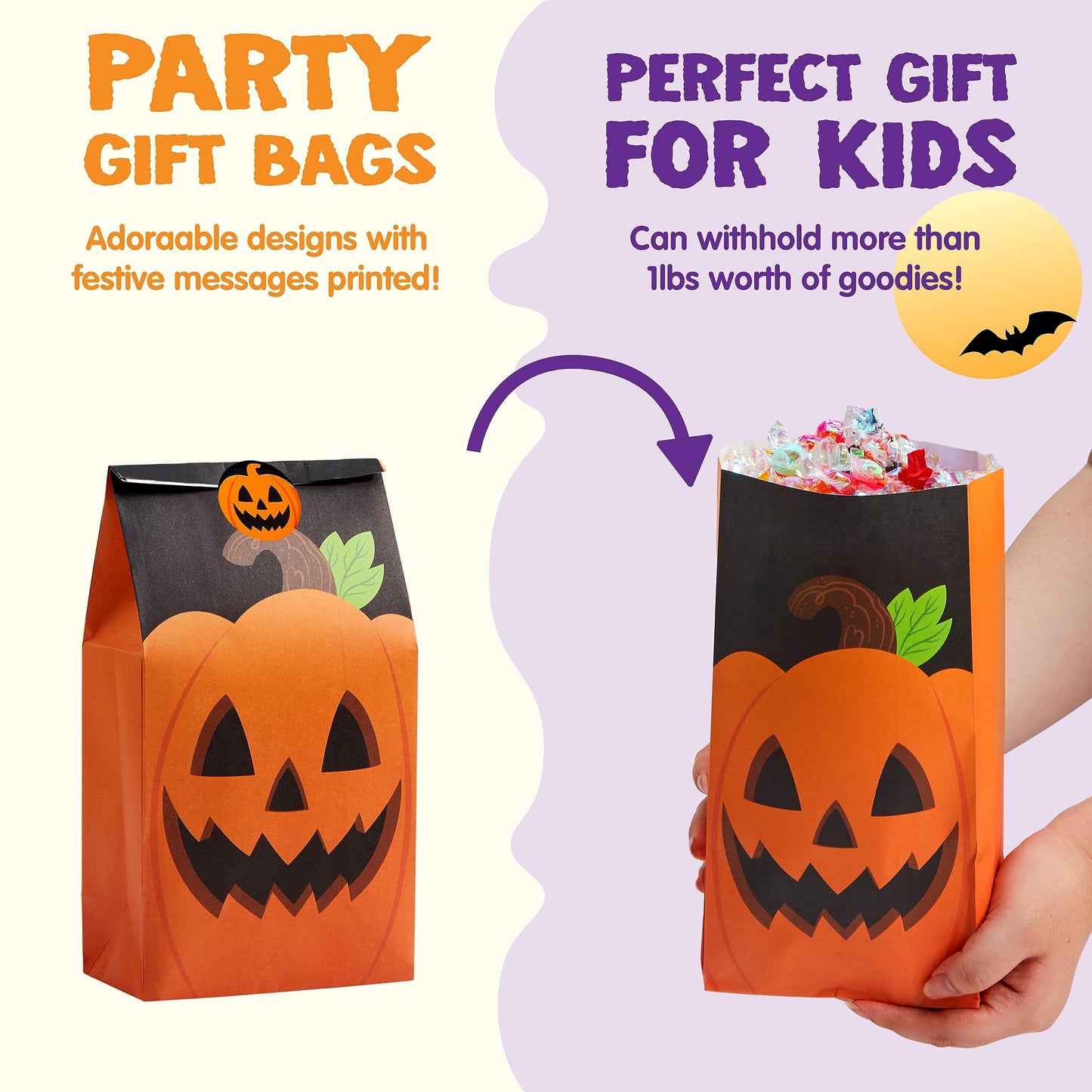 72 Pcs Halloween Treat Bags with Sticker,Goodie Bags Paper Halloween Candy Bags Trick or Treat Creepy Designs Halloween Bags for Kids Trick or Treat,Classroom Goody Bags