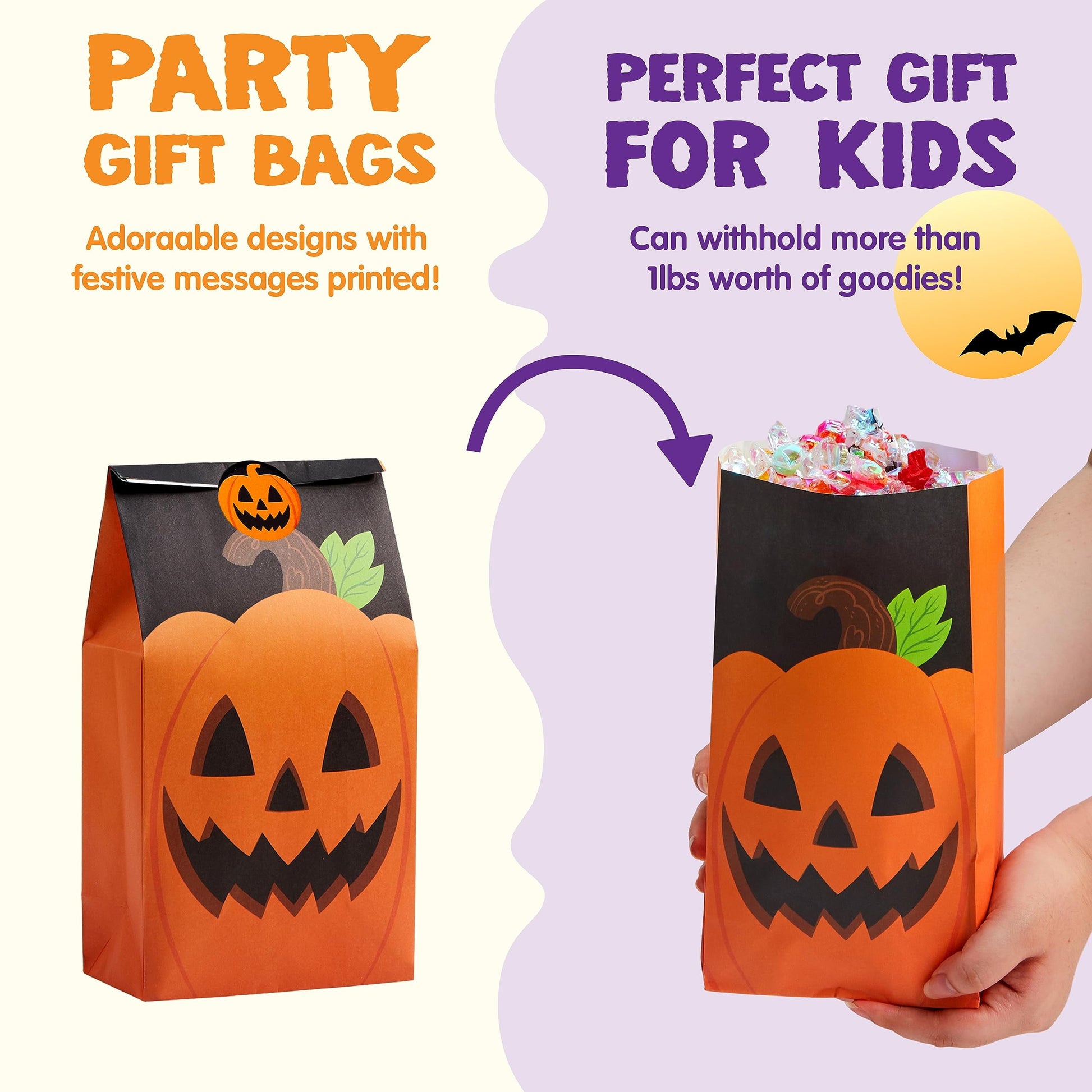 72 Pcs Halloween Treat Bags with Sticker,Goodie Bags Paper Halloween Candy Bags Trick or Treat Creepy Designs Halloween Bags for Kids Trick or Treat,Classroom Goody Bags