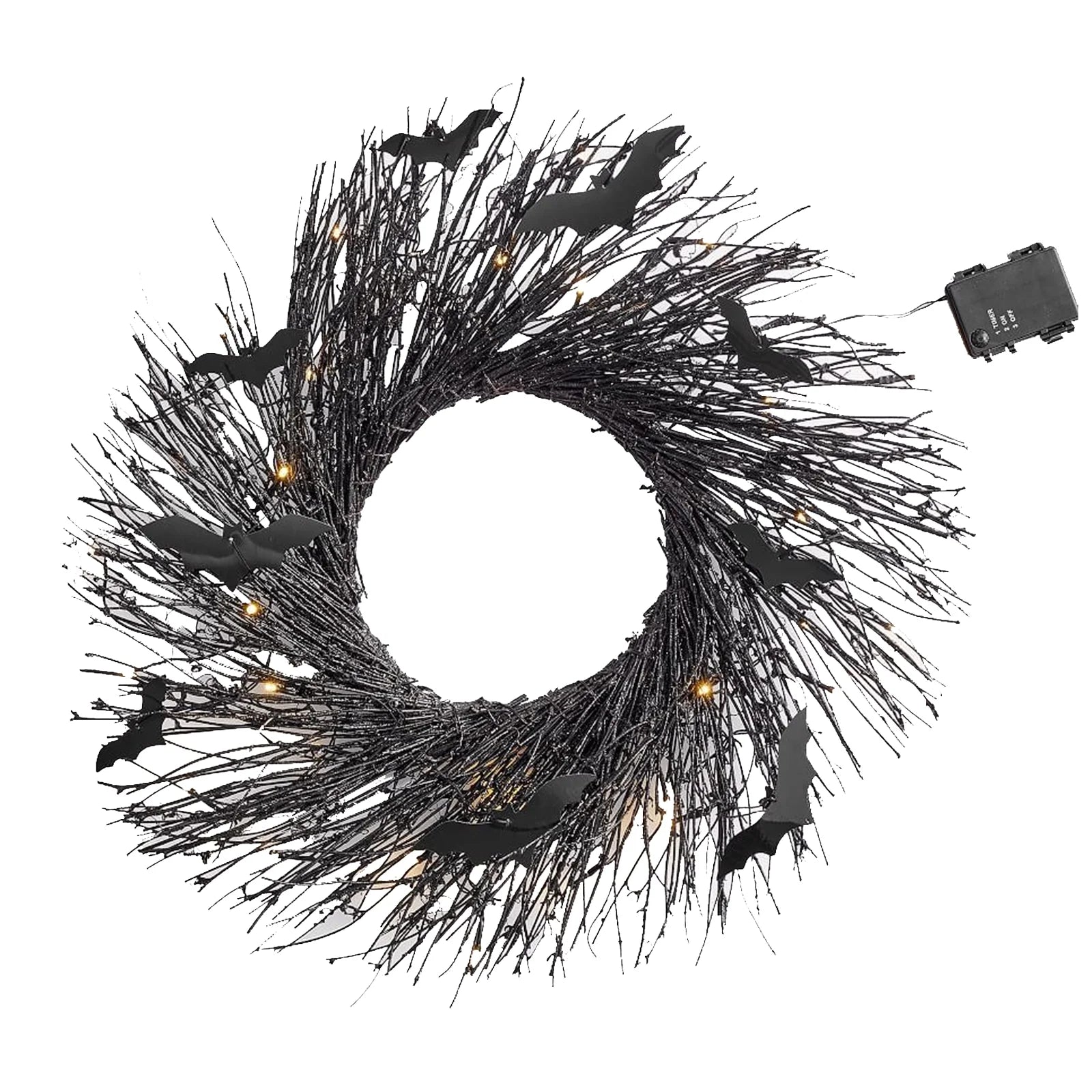 Black Halloween Wreath Bat Wreath Door Wreath with Glitter Bats Halloween Party Decorations