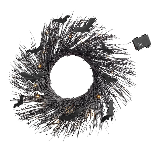 Black Halloween Wreath Bat Wreath Door Wreath with Glitter Bats Halloween Party Decorations