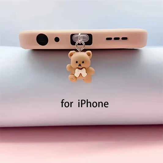 Phone Dust Plug for Iphone for Samsung Type-C Interface Cute Bear Decorative Accessories Hanging Accessories Universal Dust Plug