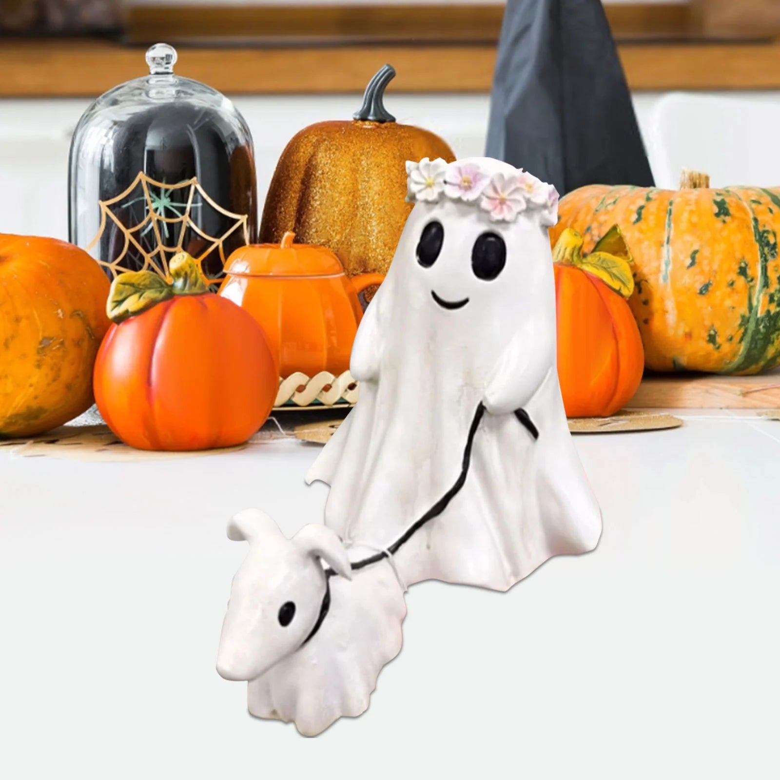 Ghost Walking Dog Statue, Ghost Walking Dog Statue,Ghost Walking His Ghost Dog Ghost Dog Statues Spooky Ghost Dog Figurine Home Tabletop Decorations, Figurines