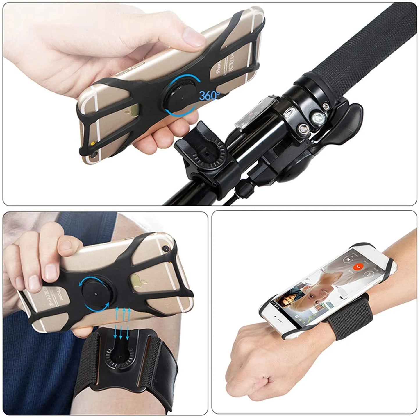 3 in 1 Running Phone Armband, 360Rotatable Bike Phone Holder, with Rugged Case, Black