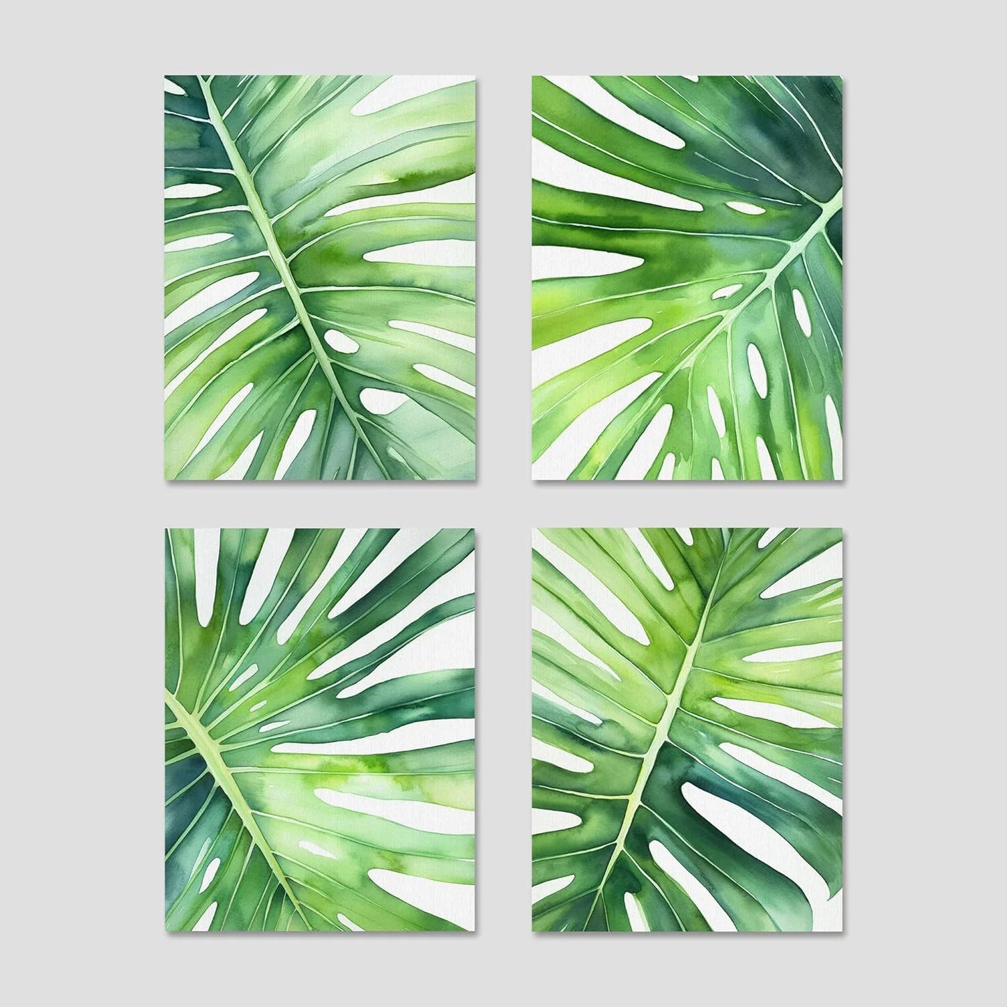 4 PCS Adhesive Canvas Posters Tropical Jungle Island Palm Leaf Collage Wall Prints Nature Wilderness Digital Modern Art Home Decorative Floral Zen Botanical Artwork - 12"X16"