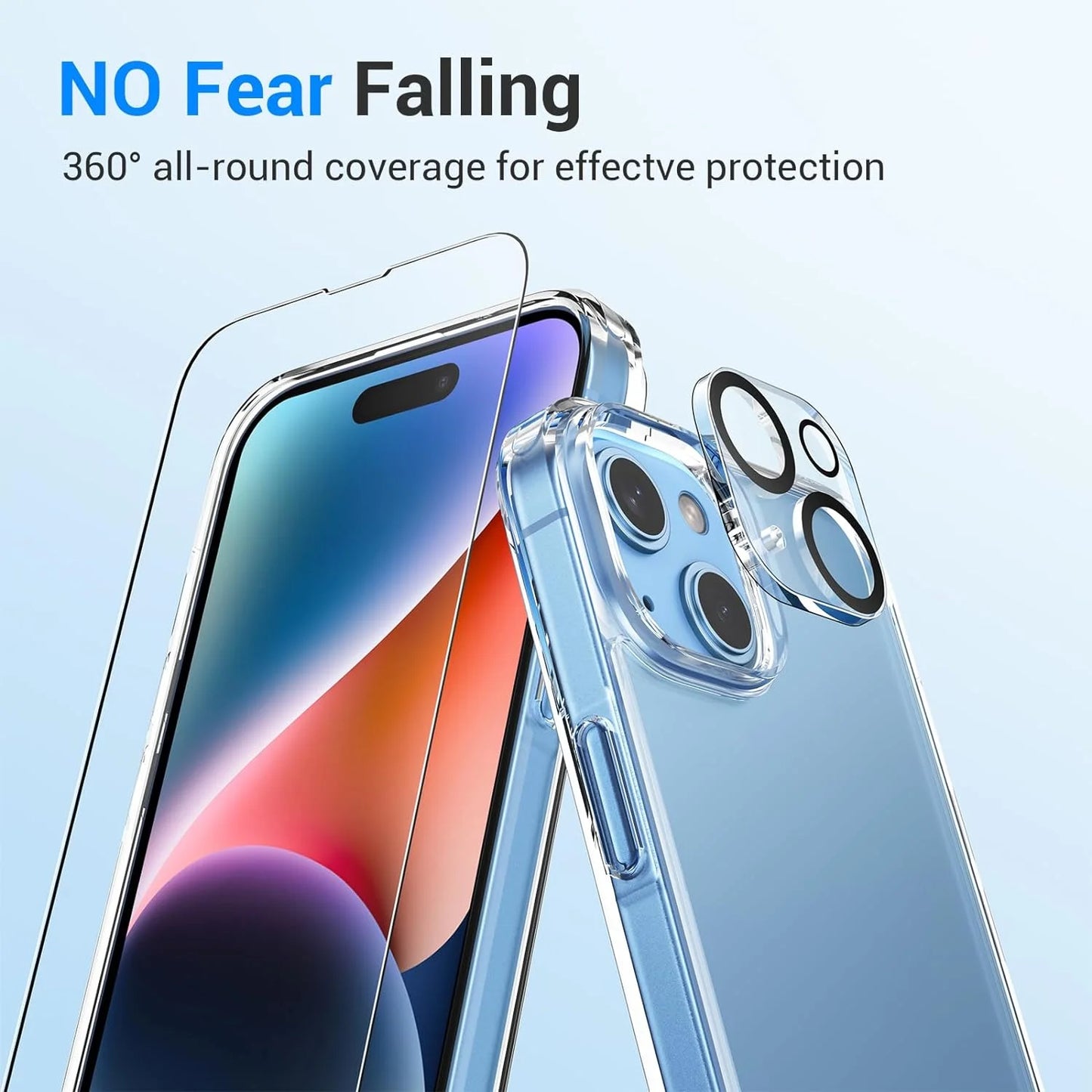 Heavy Duty Transparent Phone Case Designed for Apple Iphone 15 Clear Case with 2 Screen Protector and 2 Camera Lens, Shockproof Dropproof Slim Clear Case for Apple Iphone 15