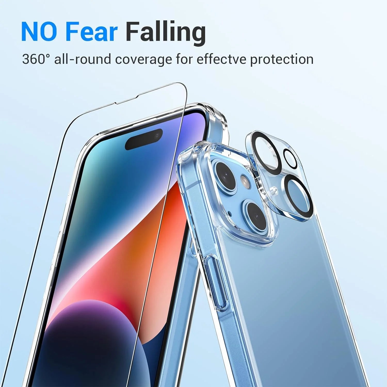 Heavy Duty Transparent Phone Case Designed for Apple Iphone 15 Clear Case with 2 Screen Protector and 2 Camera Lens, Shockproof Dropproof Slim Clear Case for Apple Iphone 15