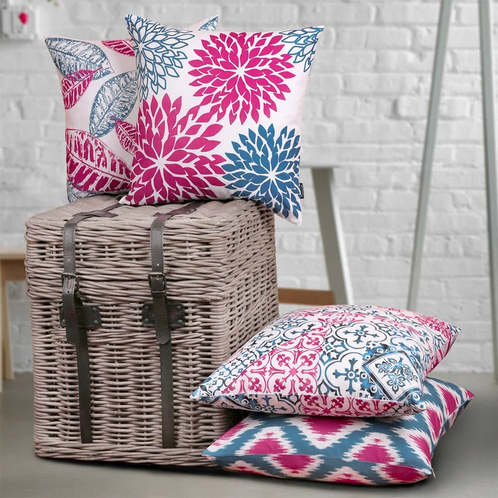 New Living Series Double-Sided Design Decorative Throw Pillow Cover, 18" X 18", Blue/Purple, 4 Pack