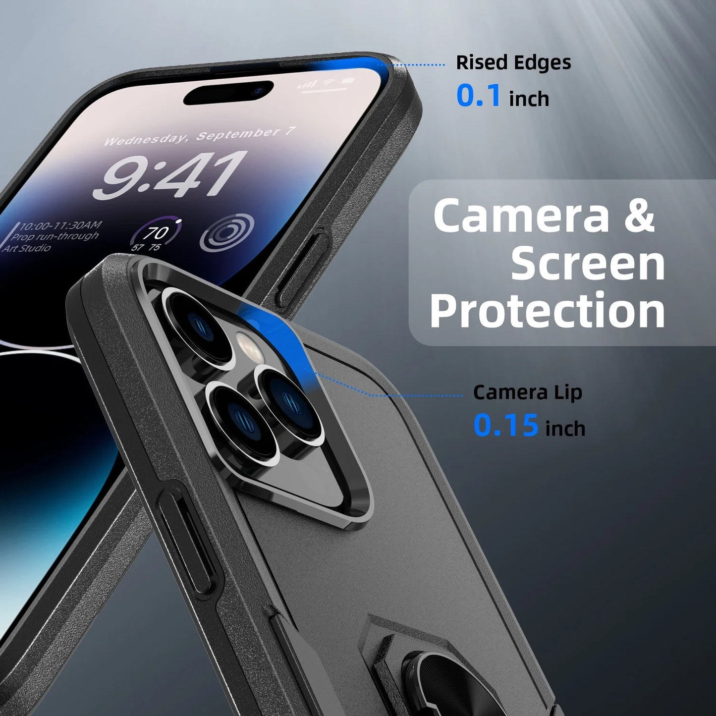 Phone Case with Ring Stand for Iphone 14 Pro Max/14 Pro/14 Plus/14 Shockproof Armor Cover, Black