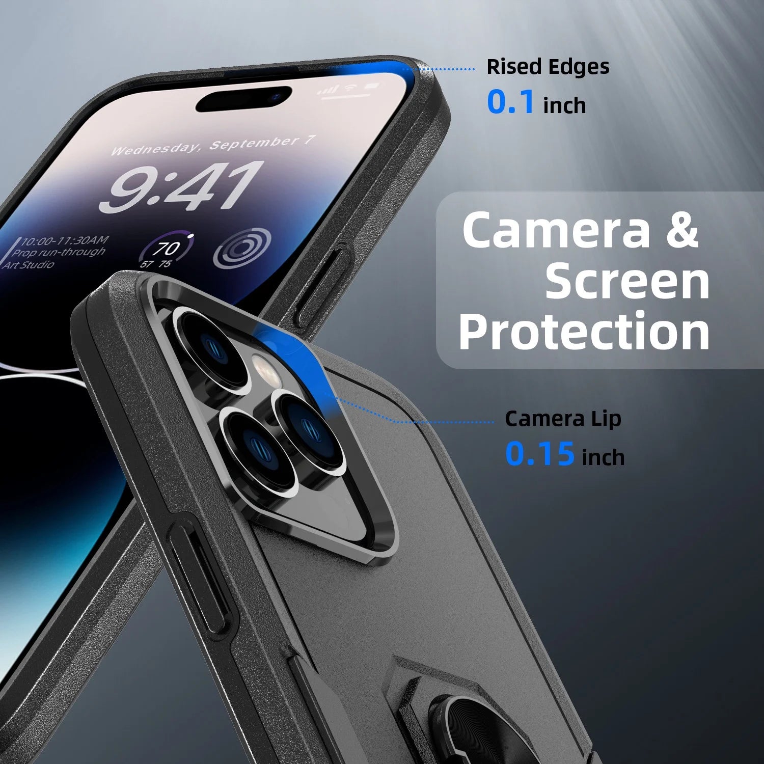 Phone Case with Ring Stand for Iphone 14 Pro Max/14 Pro/14 Plus/14 Shockproof Armor Cover, Black