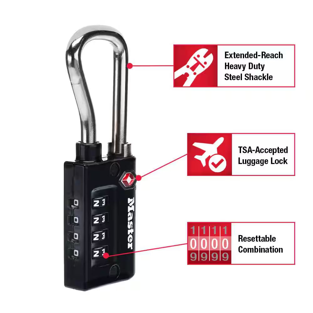 TSA Approved Combination Luggage Lock, Resettable, Extended Shackle