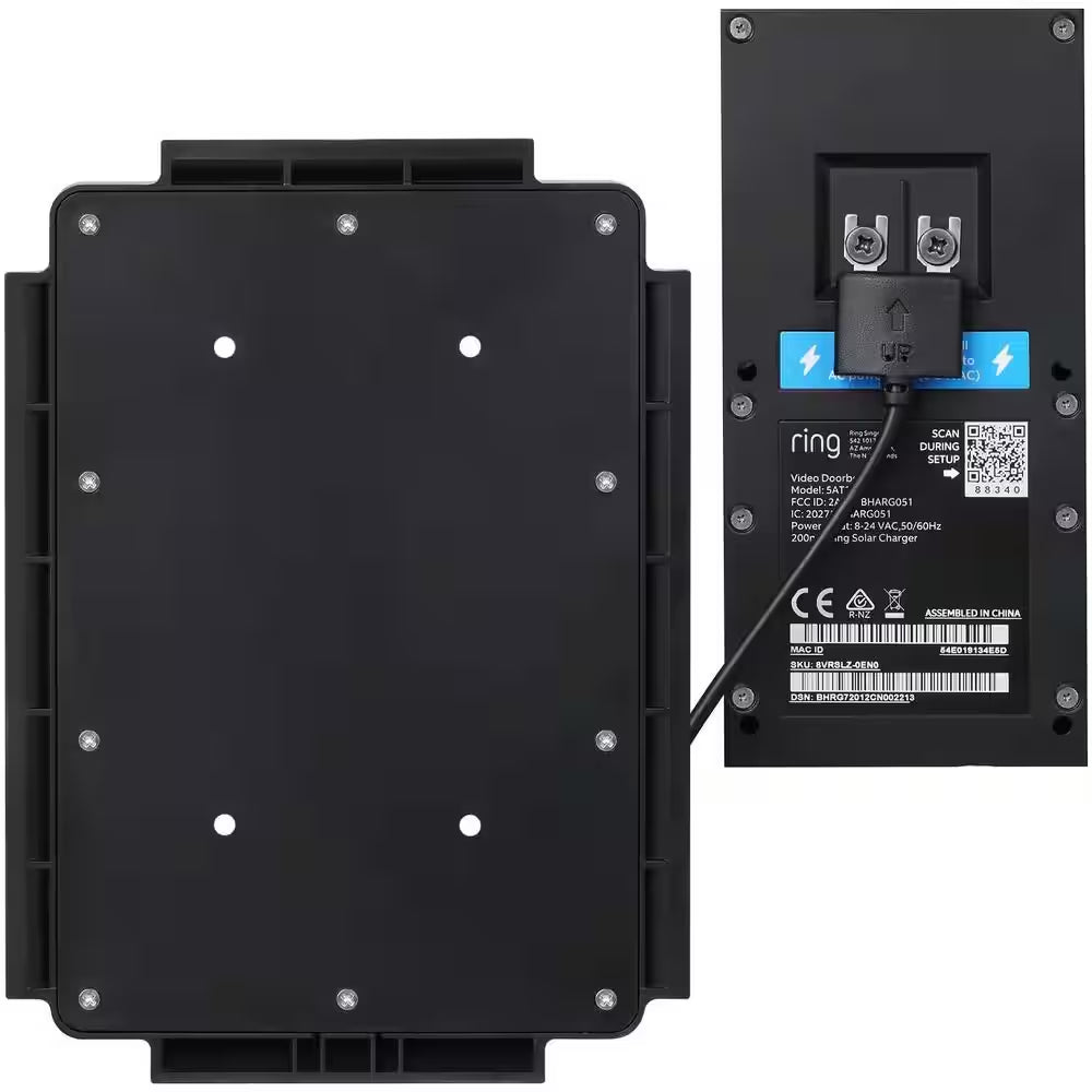 Black Solar Charger Mount for Ring Video Doorbell 3, 3 Plus, 4, Battery Doorbell Pro and plus (5-Volt 0.6-Watt)