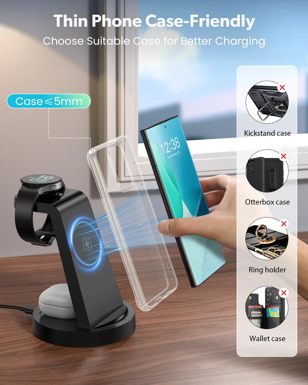 Wireless Charger Compatible with Samsung:  3 in 1 Fast Charging Station for Galaxy, Iwatch Charger for Galaxy Watch 6/5/4, Galaxy Buds 2/Pro/+