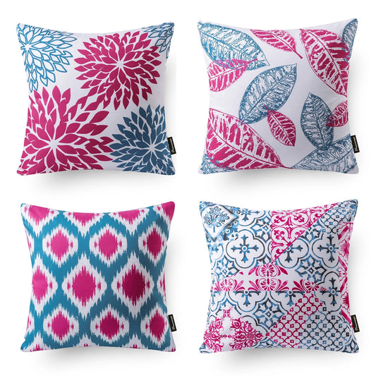 New Living Series Double-Sided Design Decorative Throw Pillow Cover, 18" X 18", Blue/Purple, 4 Pack