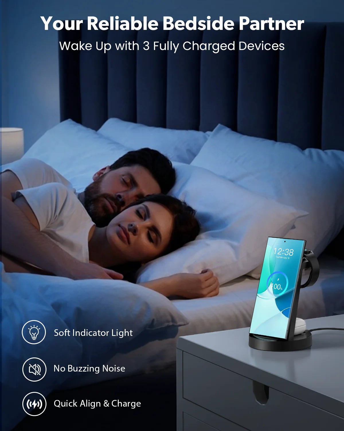 Wireless Charger Compatible with Samsung:  3 in 1 Fast Charging Station for Galaxy, Iwatch Charger for Galaxy Watch 6/5/4, Galaxy Buds 2/Pro/+