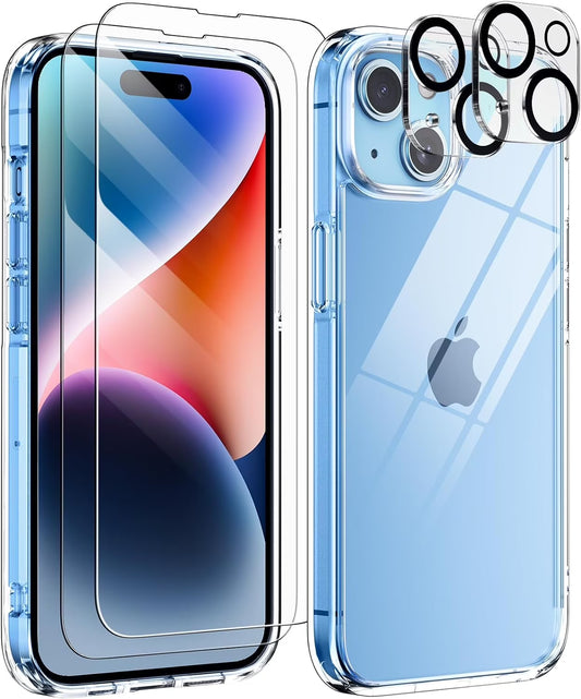 Heavy Duty Transparent Phone Case Designed for Apple Iphone 15 Clear Case with 2 Screen Protector and 2 Camera Lens, Shockproof Dropproof Slim Clear Case for Apple Iphone 15
